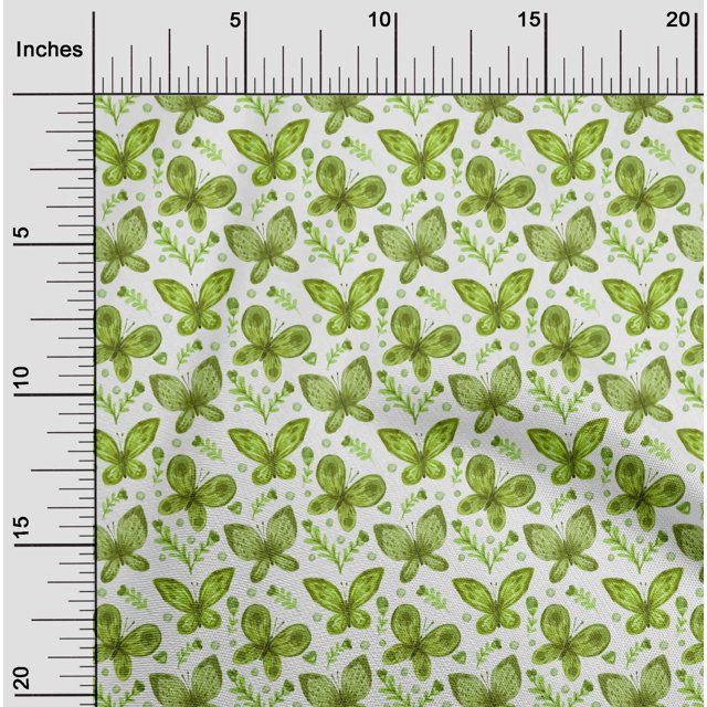 oneOone Cotton Flex Light Green Fabric Insect & Floral Feather Craft Projects Decor Fabric Printed By The Yard 40 Inch Wide