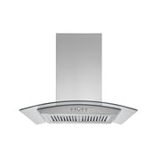 Hauslane | Chef Series IS-200 30" Modern Island Range Hood | Contemporary Tempered Glass | Powerful Suction with Maximum Coverage, LED, and Baffle Filters | Fits 6” Round Duct or Recirculation