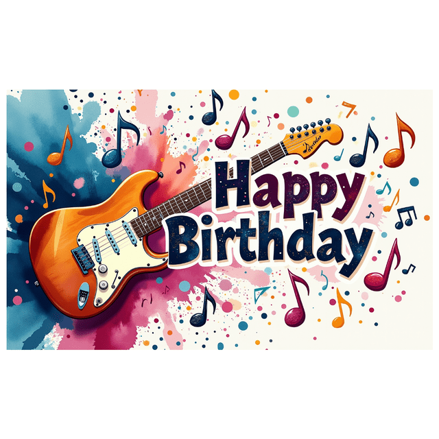 Musical Theme Happy Birthday Banner with Guitar and Notes Decorations Background Backdrop for Birthday Party Photography Props and Party Decor Supplies