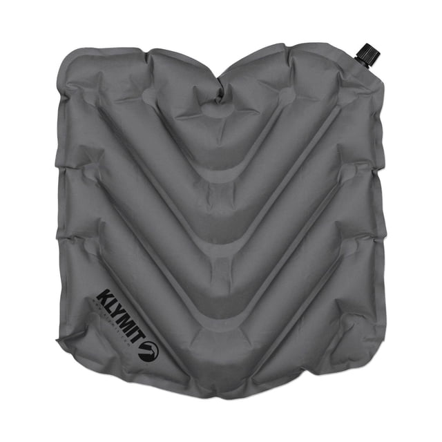 Klymit Coussin de Siège en V Gris, Gonflable avec un design à Chambre en V pour un Soutien Ergonomique et un Rembourrage Supplémentaire, compact et Léger, avec une valve Noire en Haut à Droite et le logo Klymit Imprimé en Noir en Bas à Gauche, Idéal comme Coussin de Chaise pour le Confort d'Assise à l'Extérieur, au Bureau Ou pour Gradins.