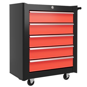 CoSoTower 5 Drawer Roller Tool Chest, Lockable Toolbox, Storage Organizer with Handle for Workshop Mechanics Garage, Black and Red