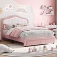 thumbnail image 3 of Full Upholstered LED Platform Bed Frame with Storage Drawer Velvet Princess Headboard No Box Spring Needed Pink, 3 of 7