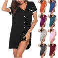 thumbnail image 1 of Gspmoly Robes d'Été pour Femmes 2025, Mode Femme Été Col en V Manches Courtes Couleur Contrastante pour la Maison Robe Courte Robes de Soirée pour Femmes Économies d'Été Liquidation, 1 of 6