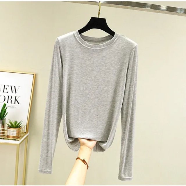 LNGOOR T-Shirt de Base Uni en Modal à Col Rond à Manches Longues pour Femmes, Automne, T-Shirt de Base, Hauts, T-Shirt Passe-Partout, Grande Taille, sous-Vêtement