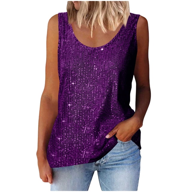 Plebaso Débardeurs à Paillettes Sans Manches pour Femmes, Mode Fête Clubwear