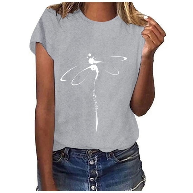 2025 Femmes Décontracté Imprimé Chemise Foncée pour Femmes Chemise Col Rond Manches Courtes Hauts de Travail pour Femmes T-Shirt Hauts