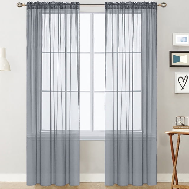 MAWCLOS Window Curtain 2 Panels Curtains Clear Long Sheer Voile Rod Pocket Solid White Treatments Basic Many Sizes Gray 2PC-W: 20" x H: 98"
