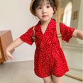 thumbnail image 1 of MesaSe Aosijia Robe Princesse à Pois pour Filles avec Boutons Rétro Été Décontracté Rouge Manches Courtes Volantée Ligne A, 1 of 11