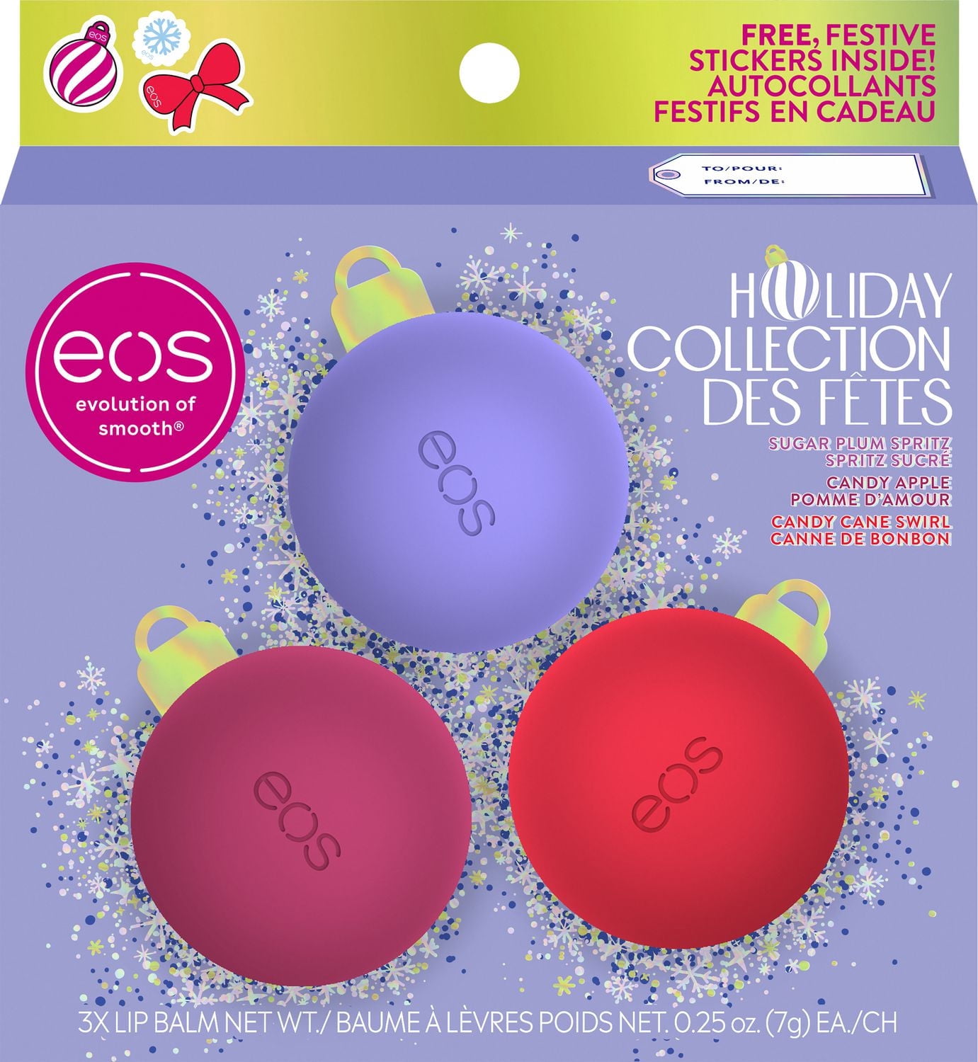 eos Holiday Collection Gift Set, Sugar Plum Spritz, Candy Apple, Candy Cane Swirl Lip Balm Spheres
