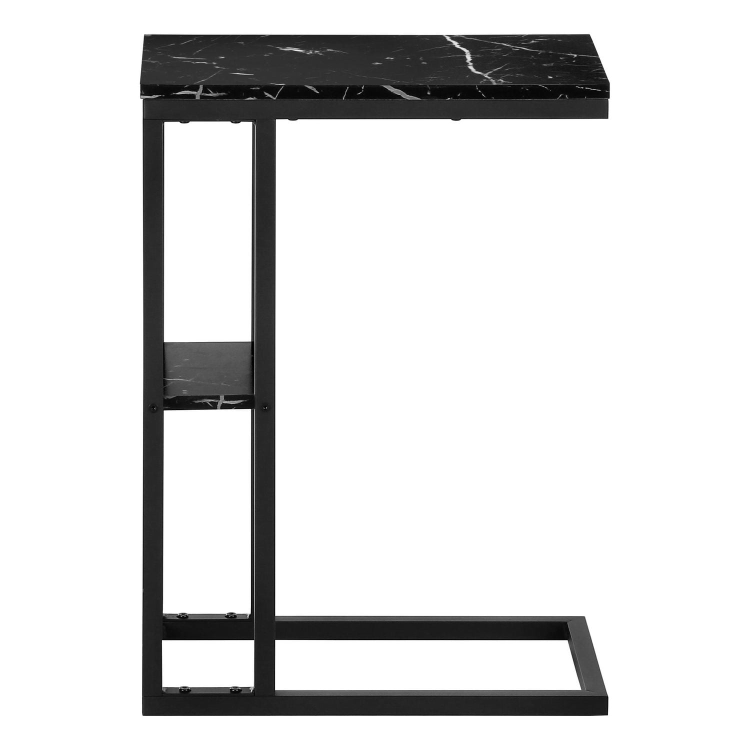 Monarch Specialties Accent Table, C-shaped, End, Side, Snack, Living Room, Bedroom, Metal, Laminate, Black Marble Look, Contemporary, Modern
