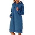 thumbnail image 2 of Longs Chandails à Capuchon pour Femmes 2025 Manches Longues Ourlet Fendu Robe à Capuchon Unie avec Poches Chandail à Capuchon pour Femmes, 2 of 8