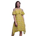 thumbnail image 1 of Bimba Yellow Floral Print Womens Chic Style Cold Shoulder Shift Dress Summer Tunic - Medium, 1 of 6
