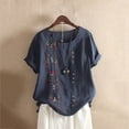 thumbnail image 2 of Dealovy Cotton Linen Tops for Women Crew Neck Short Sleeve Floral Embroidered T-Shirts Plus Size Tees, 2 of 3