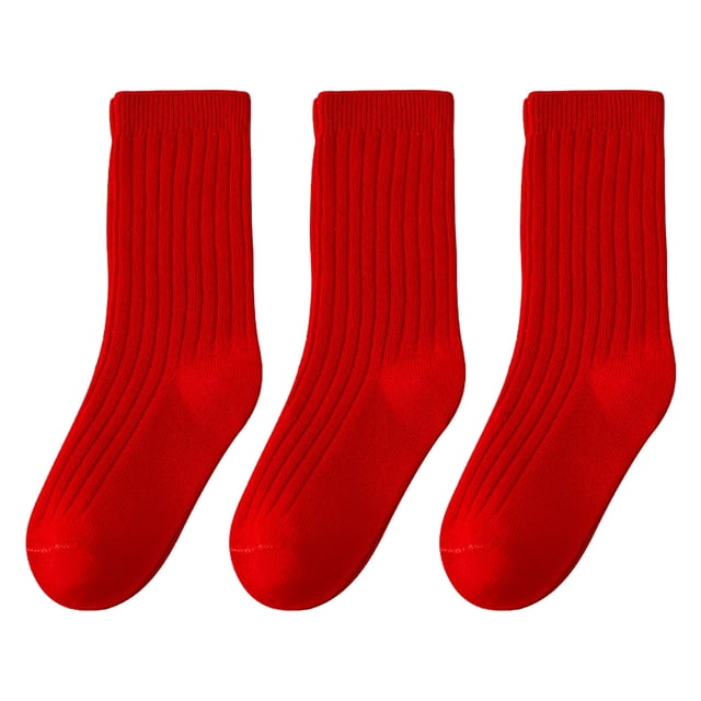 Kcodviy Chaussettes pour Enfants Automne et Chaussettes Cabine pour Garçons Hiver Festives Double Épingle Chaussettes Hautes pour Filles Chaussettes Rouges pour Garçons Fille Tout-Petit et Filles Bébé Tube Chaussettes Adhésives pour Bébé Nouvel An 3 Paires