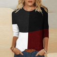 thumbnail image 2 of IROINID Rabais T-Shirts pour Femmes à Manches 3/4 Imprimés T-shirt Ample Blouse Mi-Longue Col Rond Hauts de Détente, Bordeaux, 2 of 4