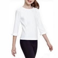 thumbnail image 3 of yardsong Girls' Winter Warm Fleece Ribbed Knit Top - Slim Fit Crewneck Base Layer Tee White,8-11Years, 3 of 5