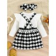 thumbnail image 4 of goowrom Toddler  Clothes Set, Solid Ribbed Long Sleeve Ruffled Romper + Plaid Print Suspender Skirt + Headband, 4 of 9