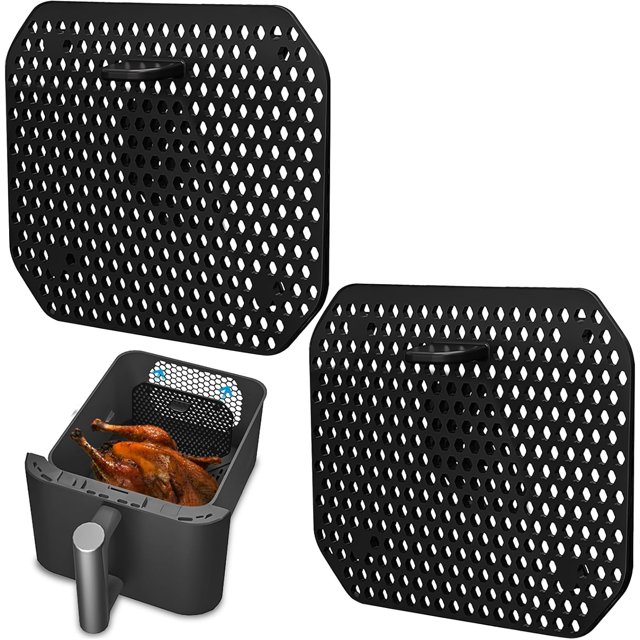 Lot de 2 Protège-Éclaboussures en Silicone pour Friteuse à Air Chaud Ninja SL401/400, Tapis Anti-Éclaboussures d'Huile Réutilisable et Résistant à la Chaleur avec Languettes de Verrouillage Sécurisées et Poignée à Levage Facile, Accessoire Protecteur pour Friteuse à Air Ninja Crispi