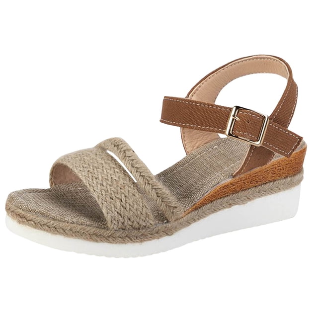 IUJSOY Womens Platform Wedge Sandals Open Toe Braided Espadrilles Buckle Ankle Strap Summer Shoes
