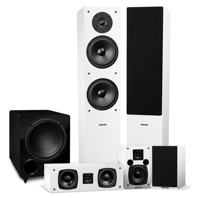 Fluance Elite High Definition Surround Sound Home Theater 5.1 Channel Speaker System including 3-Way Floorstanding Towers, Center Channel, Rear Surround Speakers and DB10 Subwoofer - White (SX51WHR)