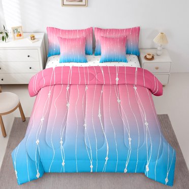 YST Ensemble de Literie Dégradé Rose 7 Pcs, Ensemble de Literie à Vagues Géométriques, 7 Pcs, Lit Simple