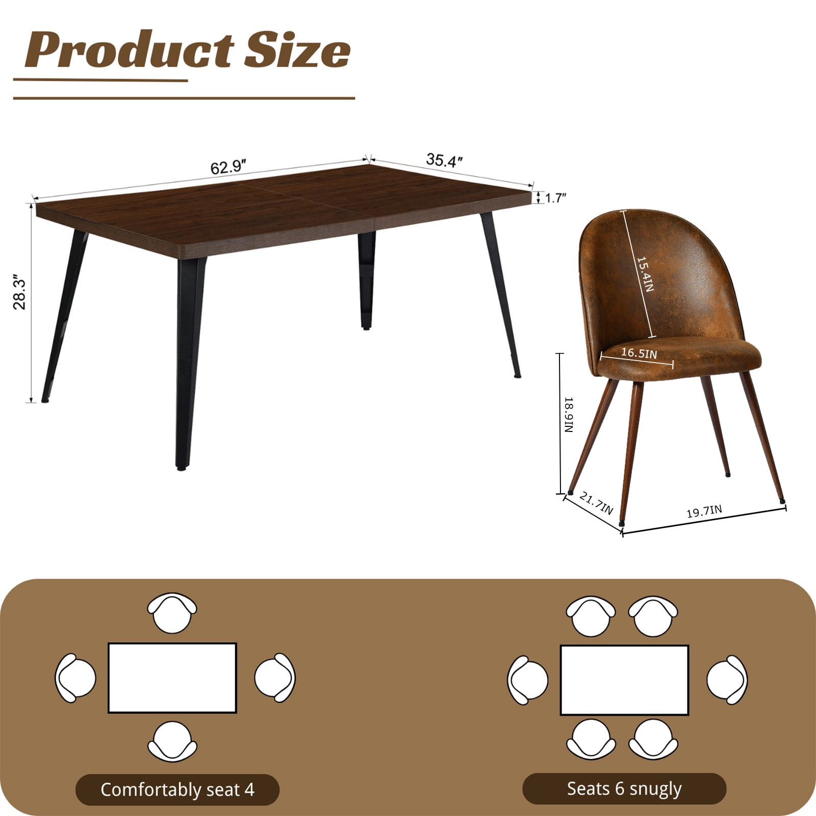 Ensemble de salle à manger Homy Casa 5 pièces, table rectangulaire imitation noyer avec chaises rembourrées