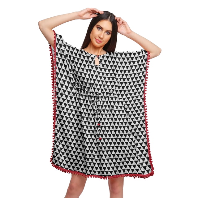 Moomaya Robe Courte de Caftan de Plage, Robe de Couverture Imprimée, Kaftan pour Femmes, Tenue de Plage, Couverture