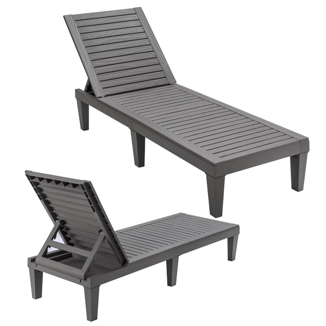 Costway 2 Pcs Chaise Longue Fauteuil Inclinable Résistant aux Intempéries Réglable Gris
