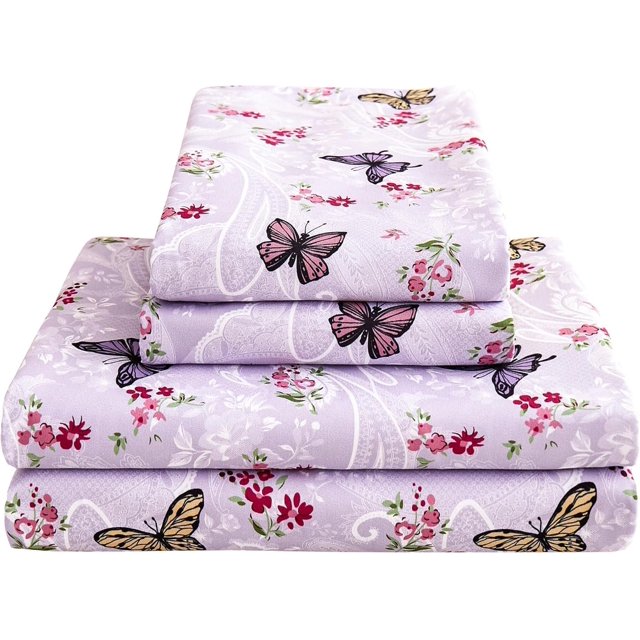 Twin Size Sheet Set Paisley Printed Bed Sheets for Single Bed Piece Microfiber Fitted Sheet with ” Deep Pocket & Straps Patterned Bedding Sheets & Pillowcase Set