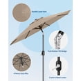 thumbnail image 3 of Parasol de Patio Parasol de Marché 9 Pi Beige - 8 Baleines Robuste avec Manivelle et Inclinaison à Bouton-Poussoir, Pare-Soleil Imperméable pour Table Extérieure, Terrasse, au Bord de la Piscine, Jardin (Lot de 1), 3 of 7