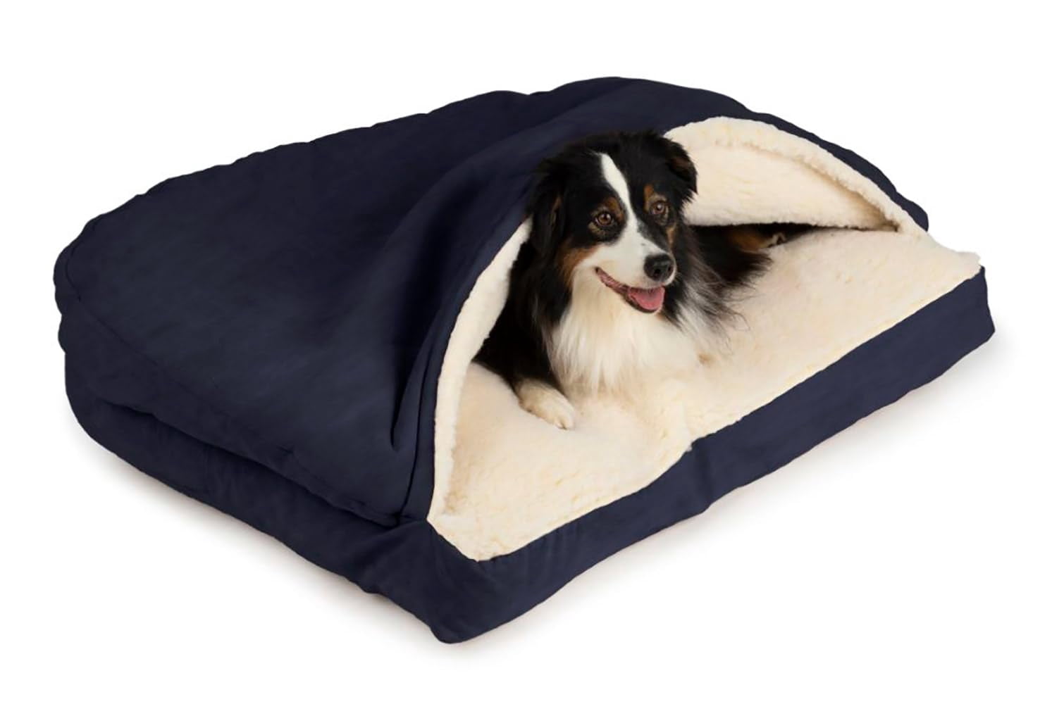 Snoozer Cozy Cave Rectangle Dog Bed - Dog Bed with Cover Cave Covered Calming Burrow for Medium & Large Size Pets Washable - Large Navy