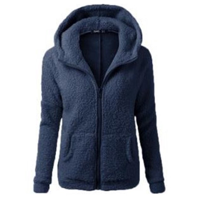 Innerwin Cardigans Long Sleeve Ladies Hoodies Fall Front Zip Leisure Sweatshirt Navy Blue 5XL