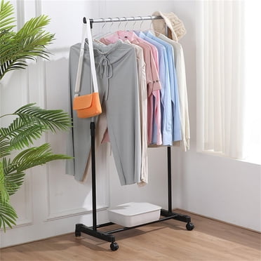 EGNMCR Hooks for Hanging Clothes Rack With Wheels Clothes Rack Height Clothes Trolley Clothes Airer Rolling Cabinet Single Coat Rack In Tube Style shelf shelf