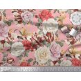 thumbnail image 2 of Soimoi Tissu en Poly Georgette Rose Imprimé Feuilles & Roses au Mètre 42 Pouces de Large, 2 of 3