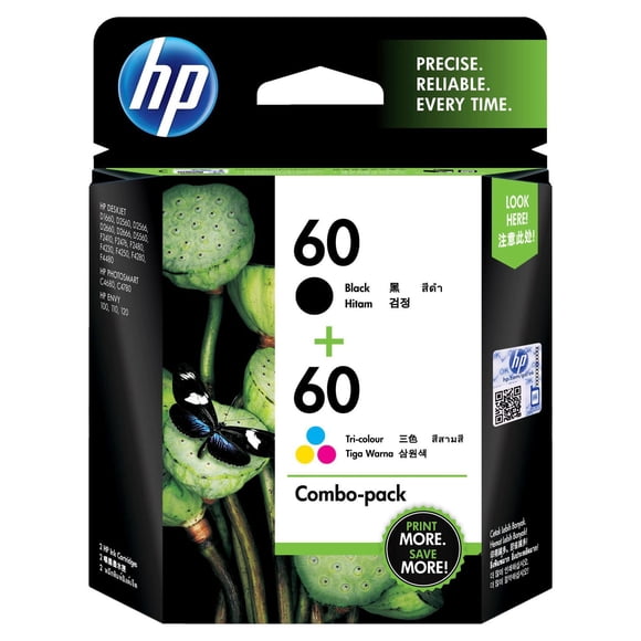 HP 60 Black & Tri-colour Original Ink Cartridges, 2-Pack (N9H63FN)