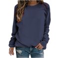 thumbnail image 1 of Yuyuzo 2023 Automne Chandail Sportif Uni pour Femme Décontracté Ample à Col Rond Raglan à Manches Longues Tunique à Enfiler Hauts Bleu Marine, 1 of 7
