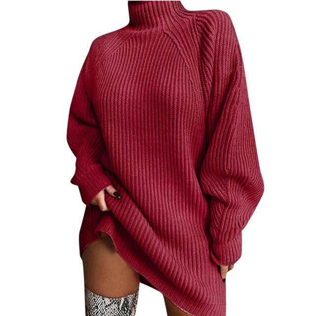 Kcodviy Chandail à Manches Femmes Hiver Robe Ample Chandail Uni Robe à Col Roulé Femmes Robe Longue Ample Chandail