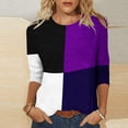 thumbnail image 2 of IROINID Rabais T-Shirts pour Femmes à Manches 3/4 Imprimés T-shirt Ample Blouse Mi-Longue Col Rond Hauts de Détente, Bleu Foncé, 2 of 4