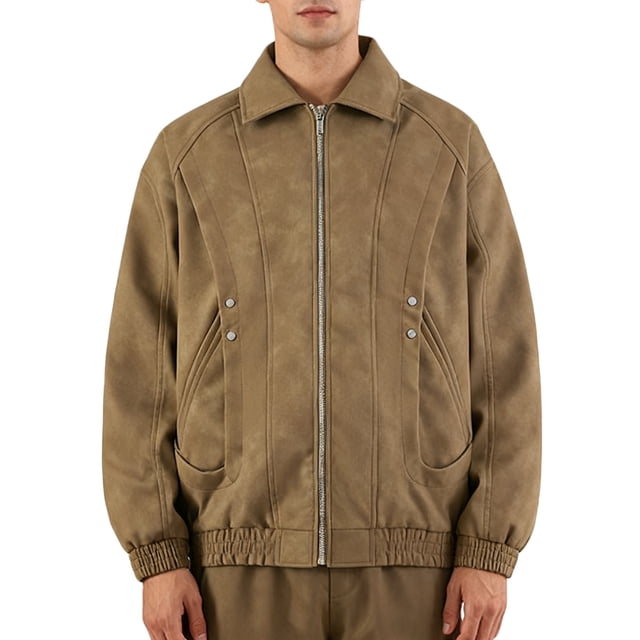 Lovzfmll Leather Jacket for Men, Solid Color Lapel Studded Zip Up with Pockets, Dressy Motorcycle Jacket for Men