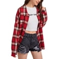 thumbnail image 2 of Women Plaid Flannel Shirt Jacket Button Down Lapel Long Sleeve Shirts Blouse Shacket Cardigan Coats Fall Spring Clothes, 2 of 7