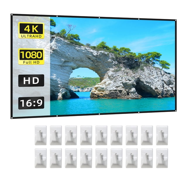 Écran de Projecteur 120 Pouces 16:9 HD 4K Pliable Portable Double Face Projection -Rideau d'Écran de Film à Augmentation avec Crochets pour Intérieur Extérieur Cinéma Maison Bureau Réunion