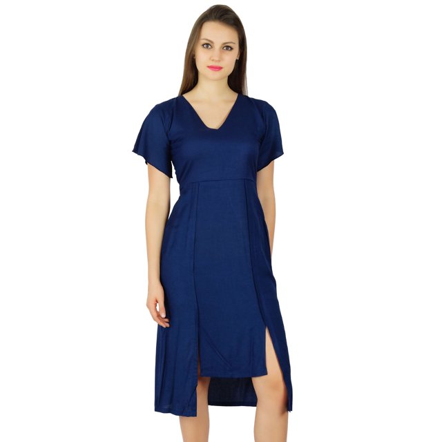 Bimba Womens Asymmetrical Shift Dress Mid-Calf Summer Rayon Day Dresses