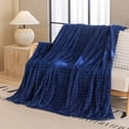 thumbnail image 2 of Blue Navy Blue Reversible Fleece Throw 150X100Cm Ultra Soft Bed Cover For Cold Nights Compact Storage Double Sided Design #6Xy56, 2 of 6