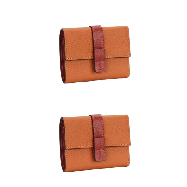 pitrice Leather Women Purse Rectangular Trifold for Zipper Hasp Stylish Card Holder Photo Folder Wallet Notecase Birthday Gift Gold Brown 2Set
