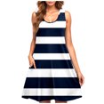 thumbnail image 2 of Ovzne Robes pour Femmes Robe Décontractée pour Femmes Grande Taille Sans Manches à Col Rond Robe Courte à Rayures Robe Grande Taille Liquidation, 2 of 5