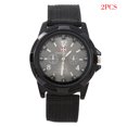 thumbnail image 1 of 2 Pcs Montre Quartz Décontractée avec Bracelet en Nylon Doux Réglable Montre-Bracelet de Sport pour Hommes, 1 of 8