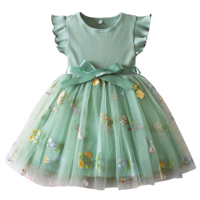 Robe Décontractée pour Filles à Manches à Volants, Robes Tutu pour Tout-Petites, Robe de Fête pour Fille, Robe en Tulle, Filles 12-24 Mois