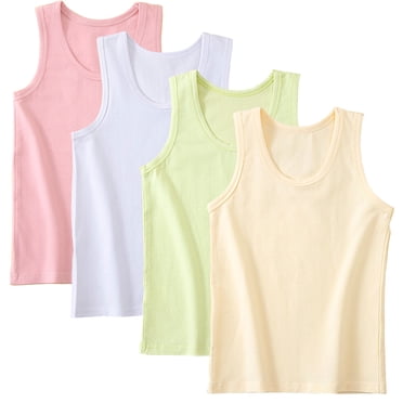 Hbhpov Débardeurs Doux Unis pour Petites Filles de 2 à 8 Ans, Ensemble de 4, Confortables et Respirants, Disponibles.