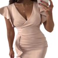 thumbnail image 3 of MesaSe Femmes d'Été Près du Cou Manches Robe V Swing Robe avec Poches Couleur Unie une Seule Pièce, 3 of 9