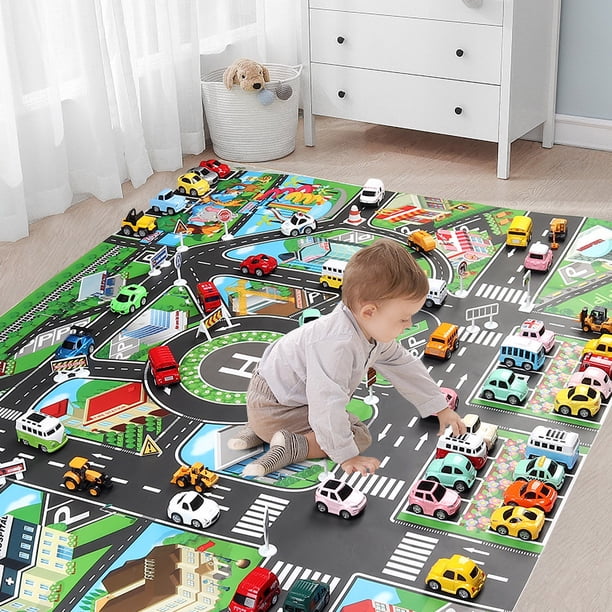 Tapis De Jeu Voiture 80x50 Cm – Route 3D Antidérapante – Velours Cristal – éducatif – Intérieur